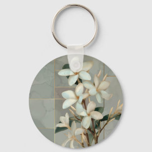 Chaveiro Mármore de Linha Dourada Flor de Magnólia Branca