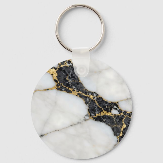 Chaveiro Mármore Luxo Dourado Preto Branco (Frente)