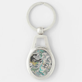 Chaveiro Marmoreado de Pedra com Veias Turquesa Oval