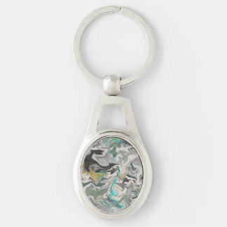 Chaveiro Marmoreado de Pedra com Veias Turquesa Oval