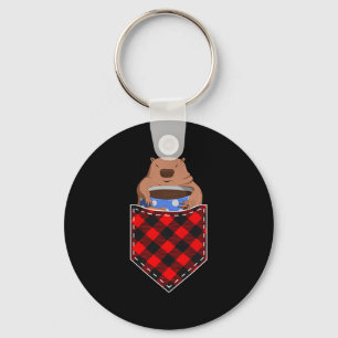 Chaveiro Marmota Engraçada no Bolso Vermelho Xadrez Amante