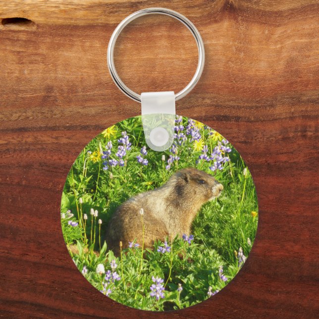 Chaveiro Marmota nas Flores Silvestres do Monte Rainier (Frente)