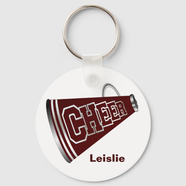 Chaveiro Maroon and White Megaphone Cheerleader KeyChain (Frente)