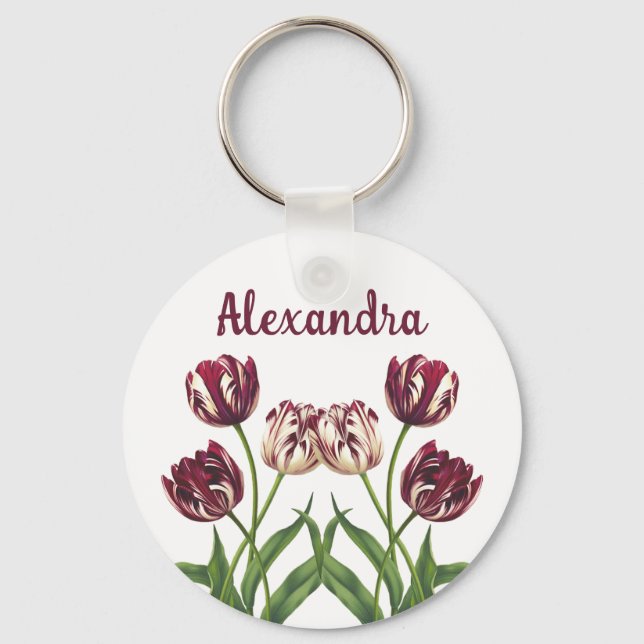 Chaveiro Maroon Tulips com Nome (Frente)