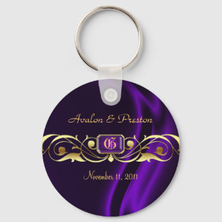 Chaveiro Marquis Purple Silk Gold Scroll Pearl Keychain