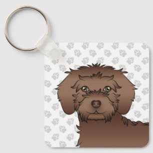 Chaveiro Marrom Mini Goldendoodle Cartoon Cachorro e Nome