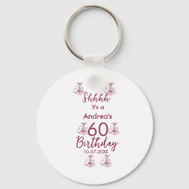 Chaveiro Marron white mauve shhhh 60.º aniversário nome flo
