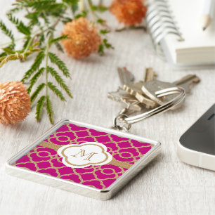 Chaveiro Marroquino Dourado cor-de-rosa fúcsia Monogrammed