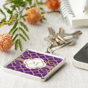 Chaveiro Marroquino roxo e Dourado Monogrammed