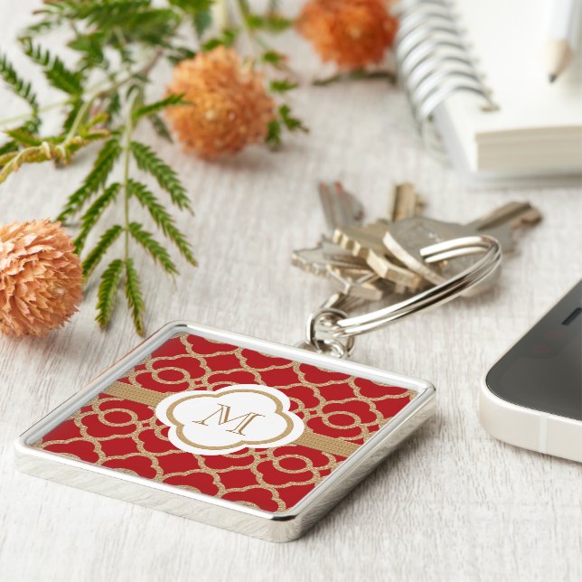 Chaveiro Marroquino vermelho e Dourado Monogrammed (Lateral)