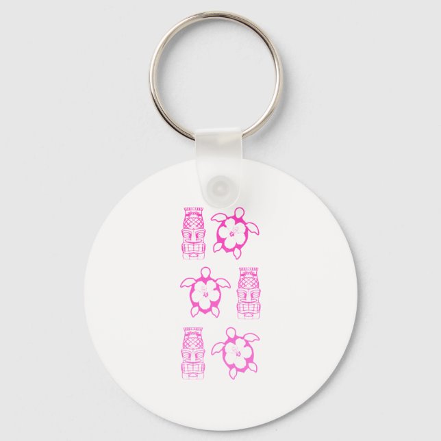Chaveiro Máscara cor-de-rosa de Honu e de Tiki (Frente)