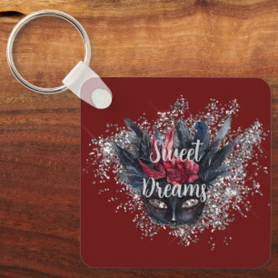 Chaveiro Máscara de Glitter Red Silver Burgundy