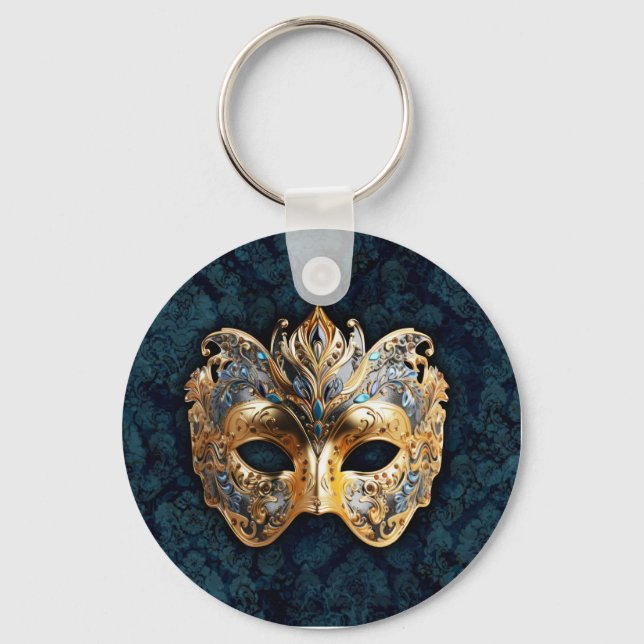 Chaveiro Máscara de Mascarada Ornamentada a Ouro e Prata (Frente)