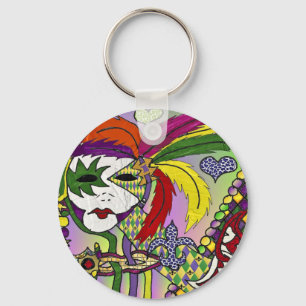 Chaveiro Máscara de Pena Mardi Gras Psicodélica