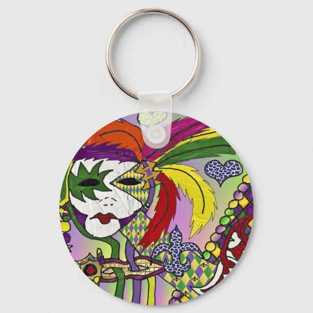 Chaveiro Máscara de Pena Mardi Gras Psicodélica (Frente)