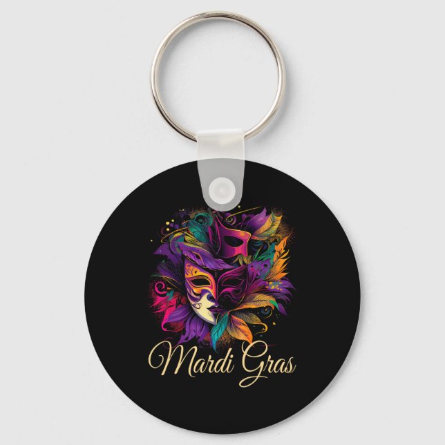 Chaveiro Máscara de Penas de Contas de Mardi Gras (Frente)