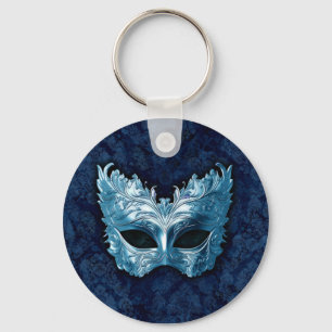 Chaveiro Máscara Veneziana Azul sobre Fundo de Damasco Azul