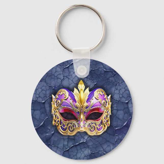 Chaveiro Máscara Veneziana Decorativa sobre Marinho Escuro  (Frente)