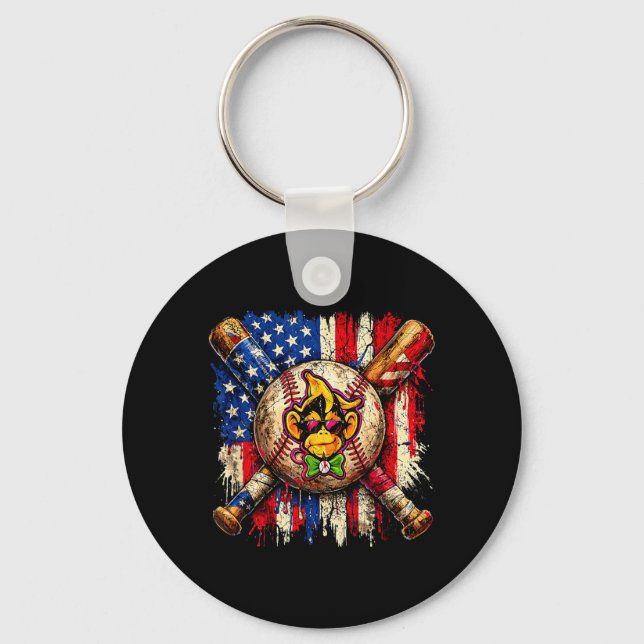Chaveiro Mascote de beisebol de macaco engraçado com bandei (Frente)