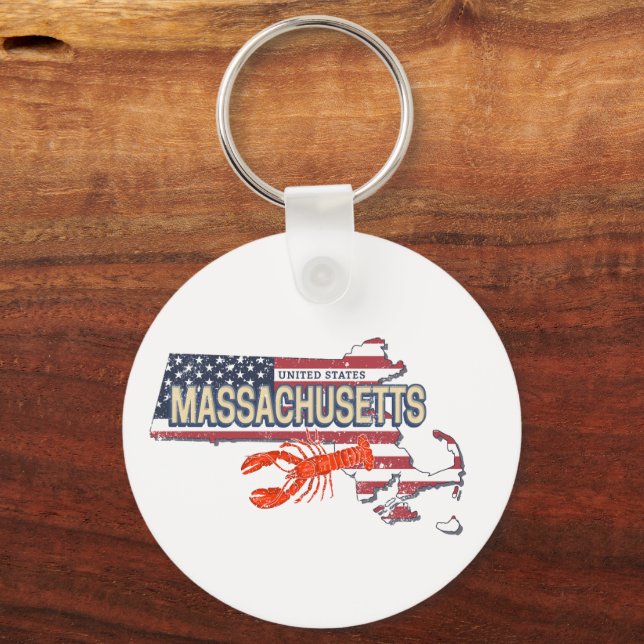 Chaveiro Massachusetts United States Retro Map Vintage EUA (Frente)