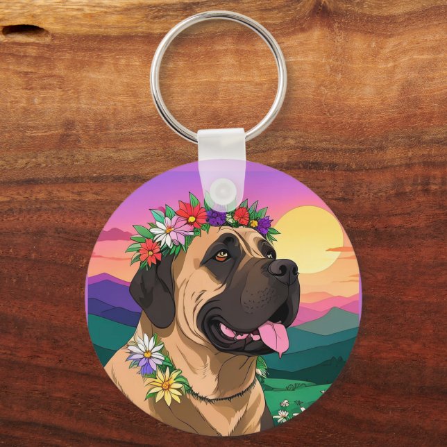 Chaveiro Mastiff englische Dogge mit Blumenkranz Muttertag (Verso)