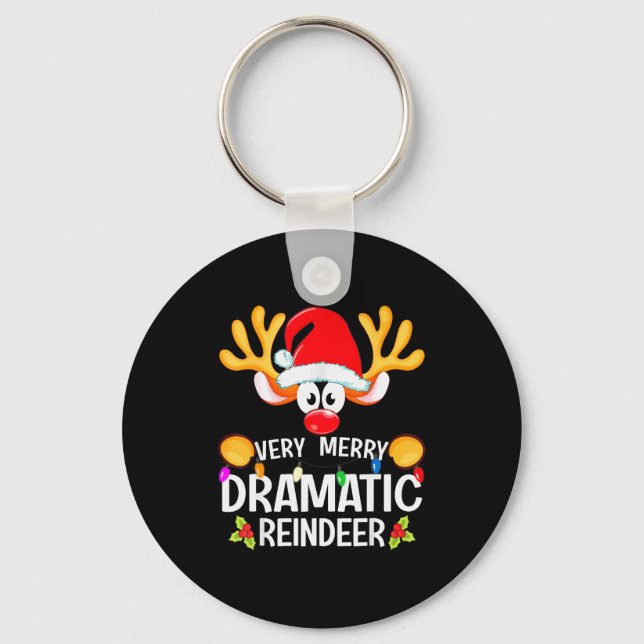 Chaveiro Matching Christmas Very Merry Dramatic Reindeer  (Frente)