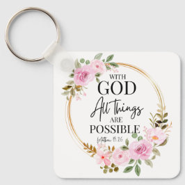 Chaveiro Mateus 19:26 Possível com Deus Rosa Floral