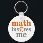 Chaveiro Math Inspires Me<br><div class="desc">Design shows the words: Math Inspires Me with the Pi shown as the Pi symbol. Great holiday or birthday gift idea for the mathematician or math teacher.</div>