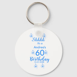 Chaveiro Mauve branco azul shhhh 60.º aniversário nome flor