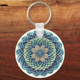 Chaveiro Medalhão Azul & Sage - Abstrato