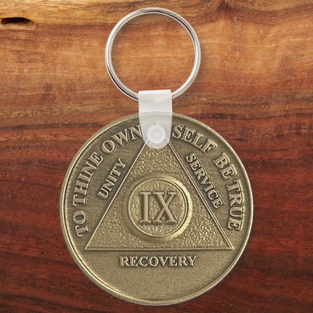 Chaveiro Medalhão de 9 Anos de Sobriedade com NOME PERSONAL (Frente)