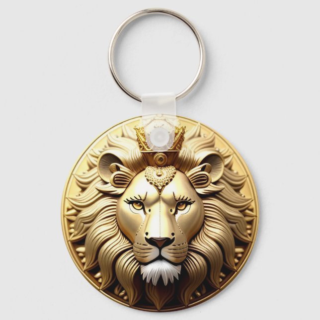 Chaveiro Medalhão do Leão Dourado Com Coroa (Frente)