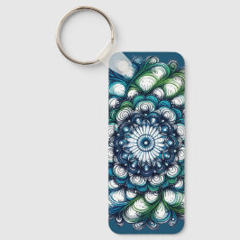 Chaveiro Medalhão Verde Azul - Abstrato
