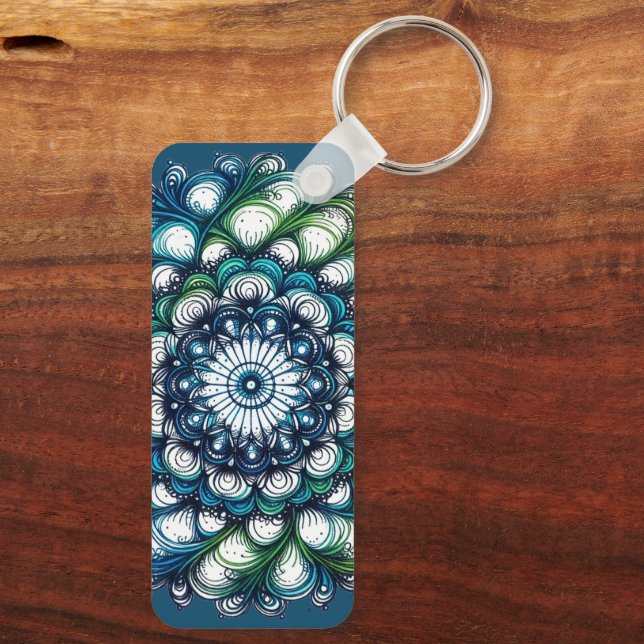 Chaveiro Medalhão Verde Azul - Abstrato (Verso)
