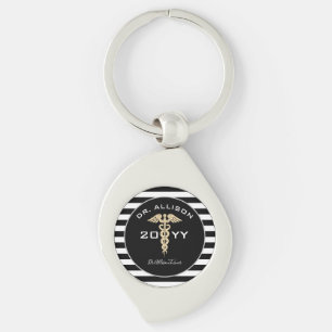 Chaveiro Médico Caduceus Black Personalizado Dourado