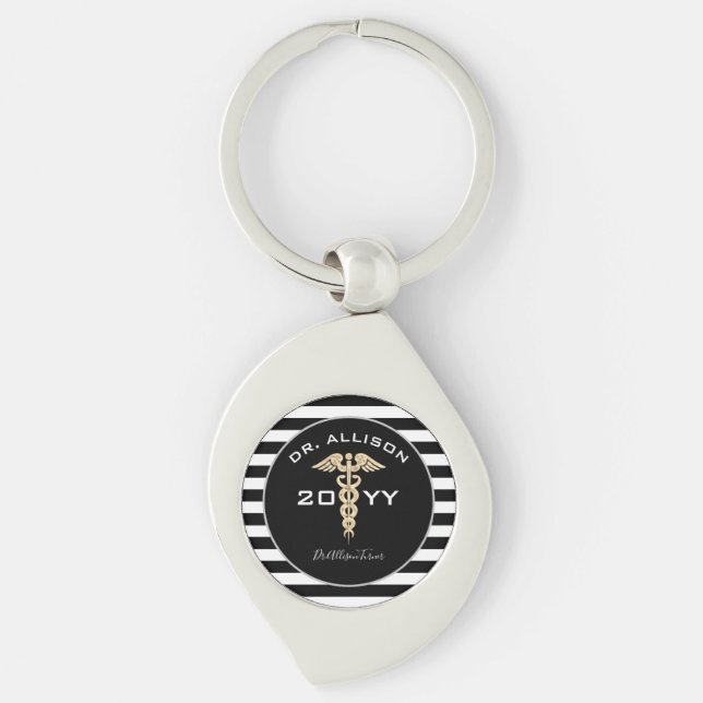 Chaveiro Médico Caduceus Black Personalizado Dourado (Frente)