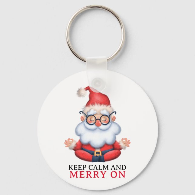 Chaveiro Meditação Engraçada De Papai Noel Mantém Calma E F (Frente)