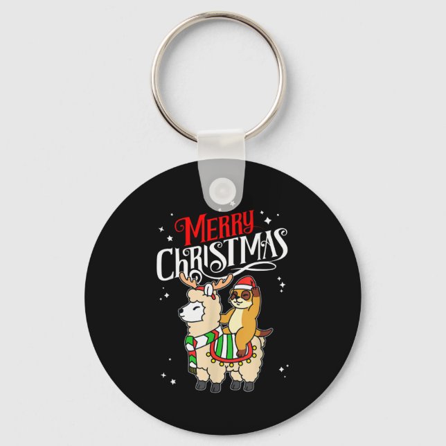 Chaveiro Meerkat Merry Christmas Reindeer Llama Riding Meer (Frente)