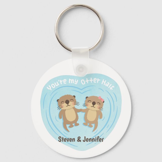 Chaveiro Meio Otter Fofo, Casal Personalizado (Frente)