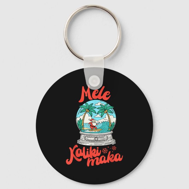 Chaveiro Mele Kalikimaka Snow Globe Santa Vintage Hawaiian  (Frente)