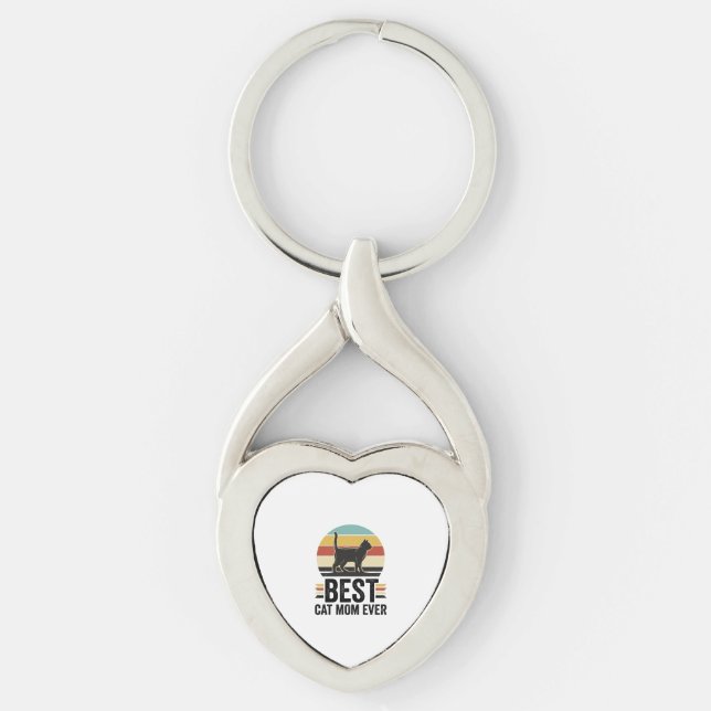 Chaveiro Melhor Mãe de Gato de Todos os Tempos Design Retro (Frente)