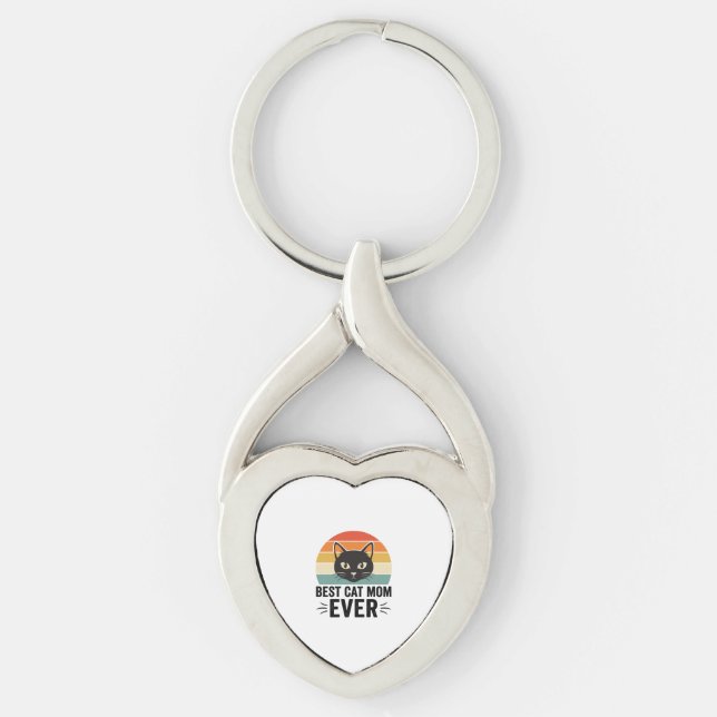 Chaveiro Melhor Mãe de Gato de Todos os Tempos Design Retro (Frente)