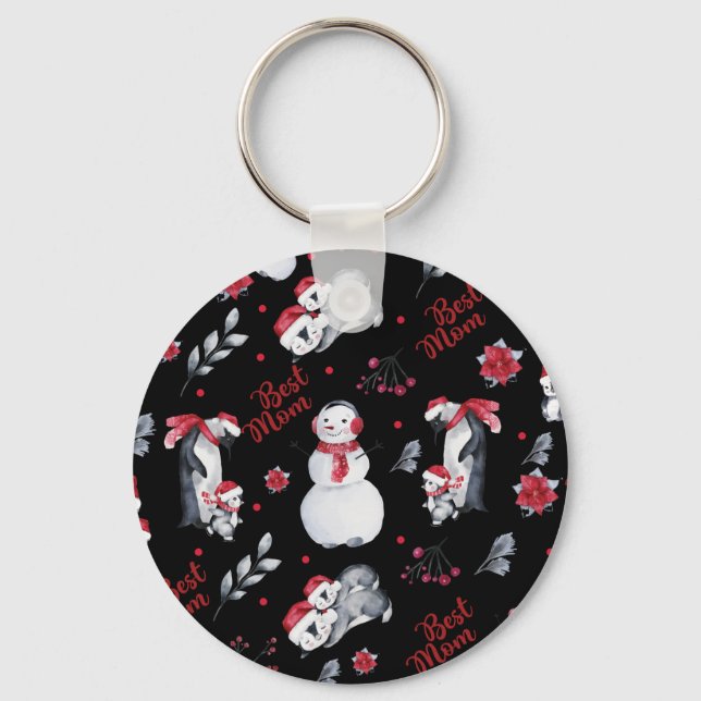 Chaveiro Melhor Padrão de Natal da Mãe Pinguim (Frente)