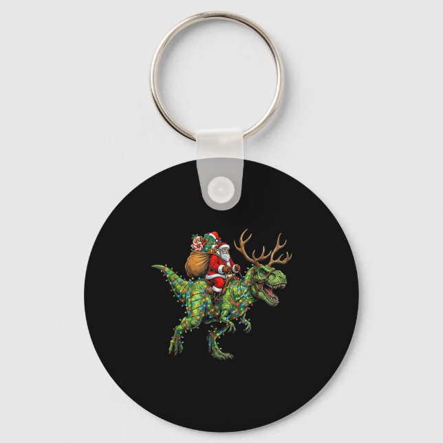 Chaveiro Meme 67 Christmas Santa Riding Dinosaur T Rex Boys (Frente)