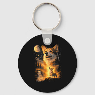 Chaveiro Meme de corgi vintage uivando para a lua animal do