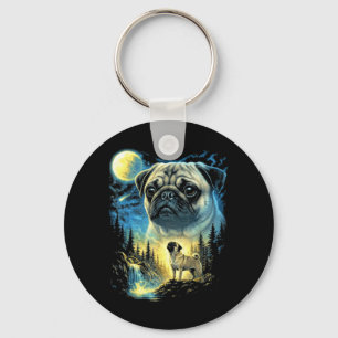 Chaveiro Meme de Pug Uivando para a Lua Engraçado Pug Cacho