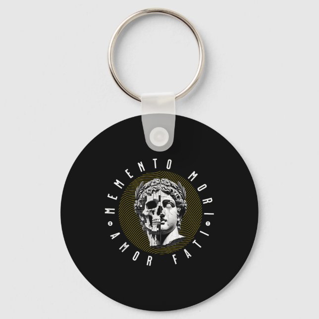 Chaveiro Memento Mori Amor Fati Skull Stoicism Cotação (Frente)