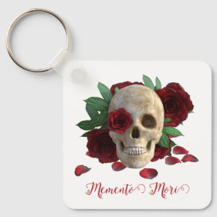 Chaveiro Memento Mori. Caveira com rosas vermelhas
