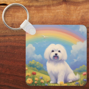 Chaveiro Memorial Maltês - Nome Personalizado do Cão Rainbo