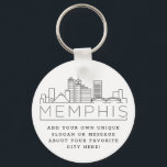 Chaveiro Memphis, TN Skyline Estilizado | Slogan Personaliz<br><div class="desc">Uma cadeia-chave única representando a bela cidade de Memphis,  Tennessee. Este chaveiro apresenta uma ilustração estilizada do horizonte único da cidade com seu nome embaixo. Por baixo do nome da cidade está um lugar para o seu slogan ou afirmação exclusivo sobre a sua cidade favorita.</div>